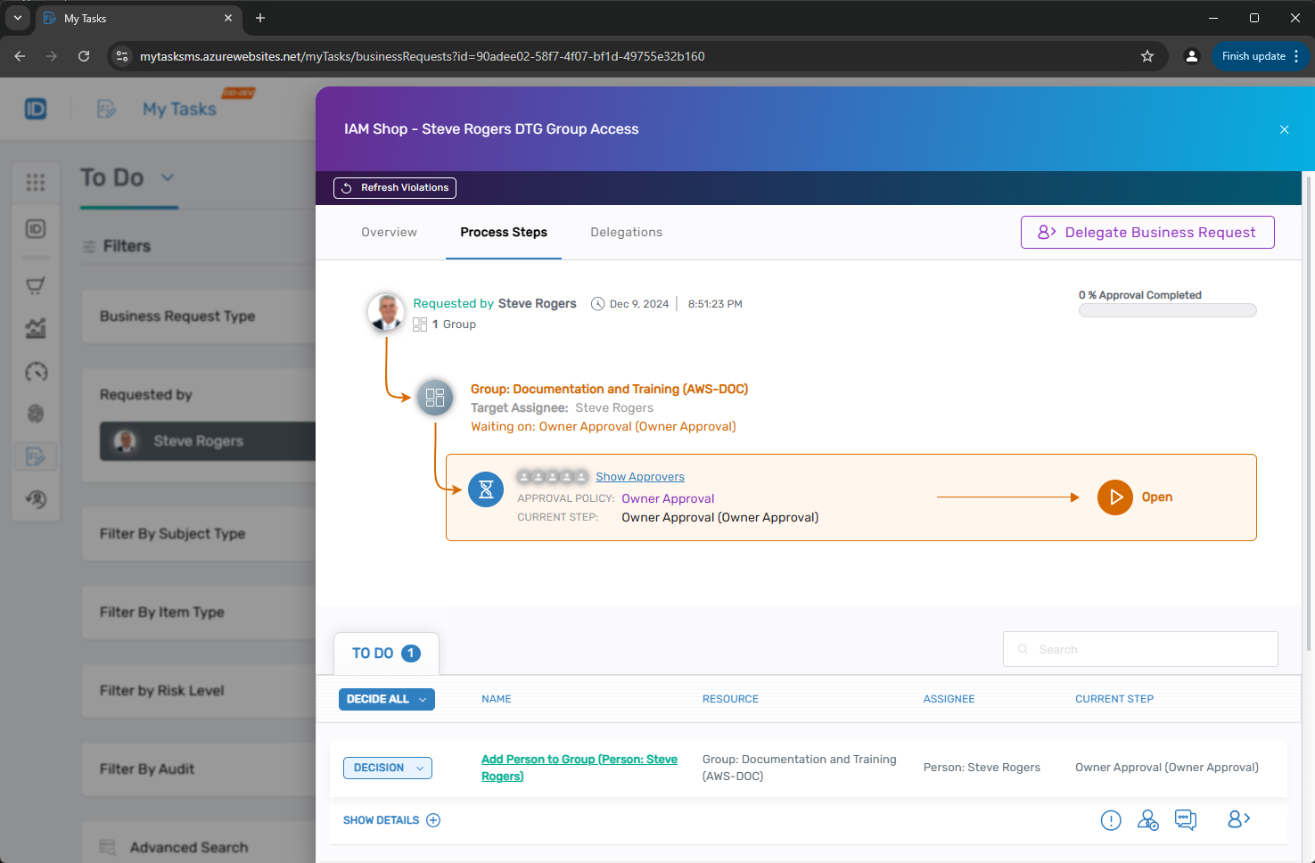 My Tasks Process Steps