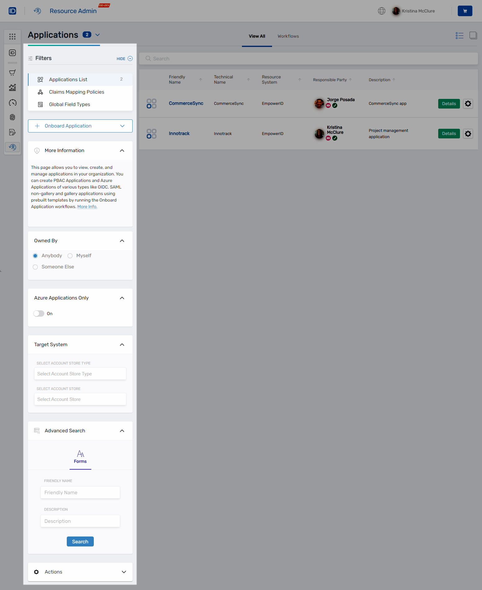 Resource Admin Filter Pane